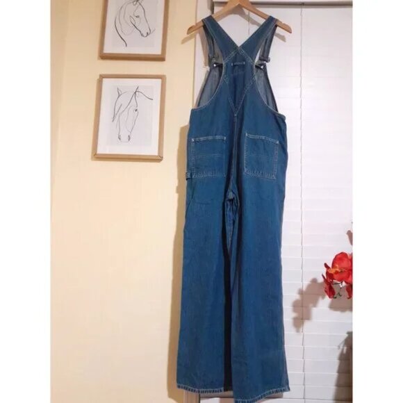 Vintage Y2k Old Navy 2001 Women's Wide Leg Carpenter Denim Overalls Size M - Picture 3 of 5